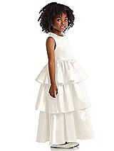 Side View Thumbnail - Ivory Jewel Neck Tiered Skirt Satin Flower Girl Dress