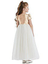 Rear View Thumbnail - Rose Gold Puff Sleeve Sequin and Tulle Flower Girl Dress