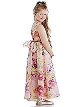Side View Thumbnail - Penelope Floral Print Pink Floral Organdy Flower Girl Dress