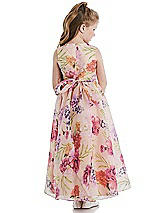 Rear View Thumbnail - Penelope Floral Print Pink Floral Organdy Flower Girl Dress