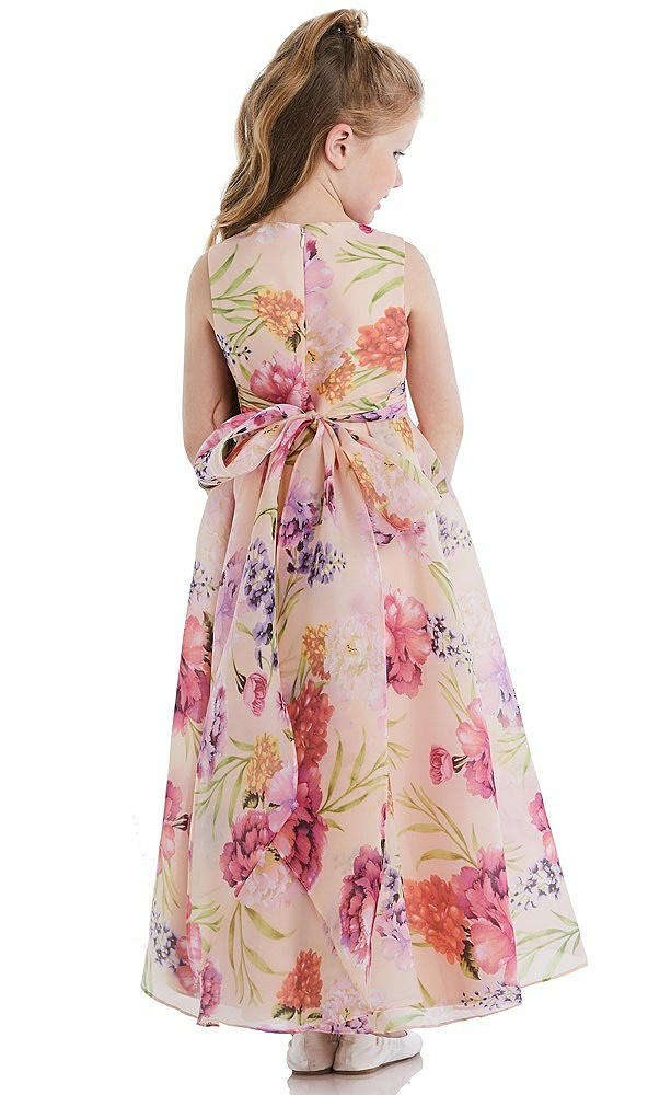 Back View - Penelope Floral Print Pink Floral Organdy Flower Girl Dress