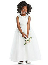 Front View Thumbnail - Ivory Peter Pan Collar Satin and Tulle Flower Girl Dress