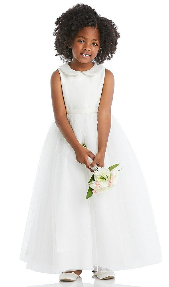 Front View - Ivory Peter Pan Collar Satin and Tulle Flower Girl Dress