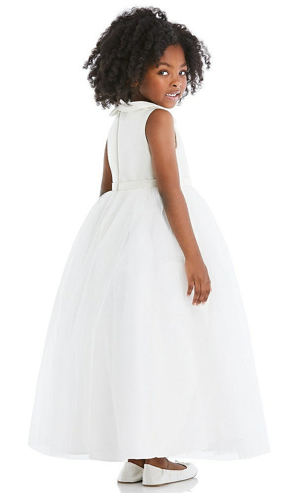 Back View - Ivory Peter Pan Collar Satin and Tulle Flower Girl Dress
