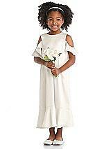 Front View Thumbnail - Ivory Ruffled Cold Shoulder Flower Girl Dress