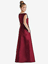 Rear View Thumbnail - Burgundy Off-the-Shoulder Draped Wrap Satin Junior Bridesmaid Dress