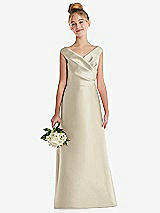 Front View Thumbnail - Champagne Off-the-Shoulder Draped Wrap Satin Junior Bridesmaid Dress