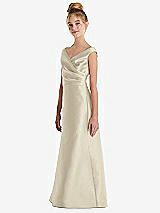 Side View Thumbnail - Champagne Off-the-Shoulder Draped Wrap Satin Junior Bridesmaid Dress