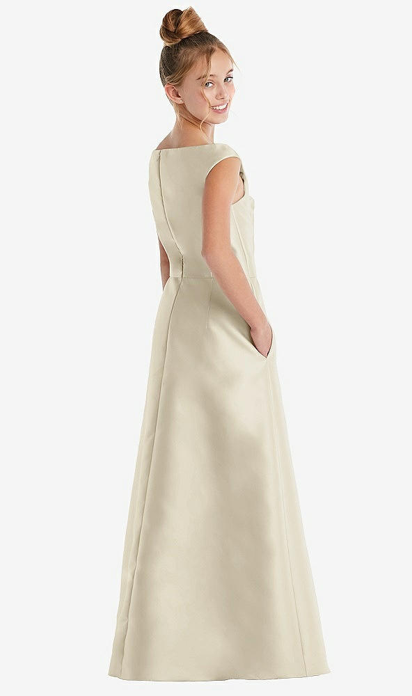 Back View - Champagne Off-the-Shoulder Draped Wrap Satin Junior Bridesmaid Dress