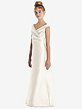 Side View Thumbnail - Ivory Off-the-Shoulder Draped Wrap Satin Junior Bridesmaid Dress