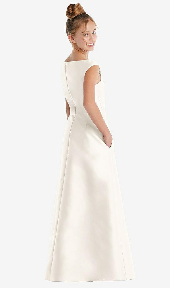 Back View - Ivory Off-the-Shoulder Draped Wrap Satin Junior Bridesmaid Dress