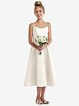 Front View Thumbnail - Ivory Adjustable Spaghetti Strap Satin Midi Junior Bridesmaid Dress