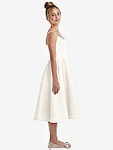 Side View Thumbnail - Ivory Adjustable Spaghetti Strap Satin Midi Junior Bridesmaid Dress