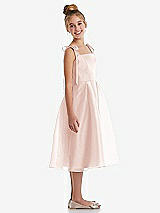 Side View Thumbnail - Blush Tie Shoulder Pleated Full Skirt Junior Bridesmaid Dress