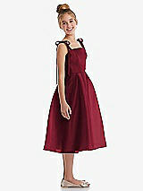 Side View Thumbnail - Burgundy Tie Shoulder Pleated Full Skirt Junior Bridesmaid Dress