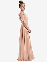 Side View Thumbnail - Pale Peach One-Shoulder Scarf Bow Chiffon Junior Bridesmaid Dress