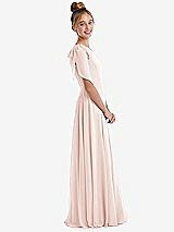 Side View Thumbnail - Blush One-Shoulder Scarf Bow Chiffon Junior Bridesmaid Dress