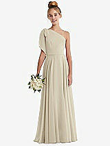 Front View Thumbnail - Champagne One-Shoulder Scarf Bow Chiffon Junior Bridesmaid Dress