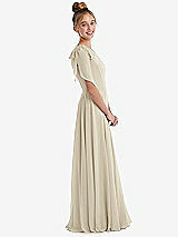 Side View Thumbnail - Champagne One-Shoulder Scarf Bow Chiffon Junior Bridesmaid Dress