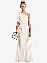 Front View Thumbnail - Ivory One-Shoulder Scarf Bow Chiffon Junior Bridesmaid Dress