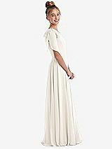 Side View Thumbnail - Ivory One-Shoulder Scarf Bow Chiffon Junior Bridesmaid Dress