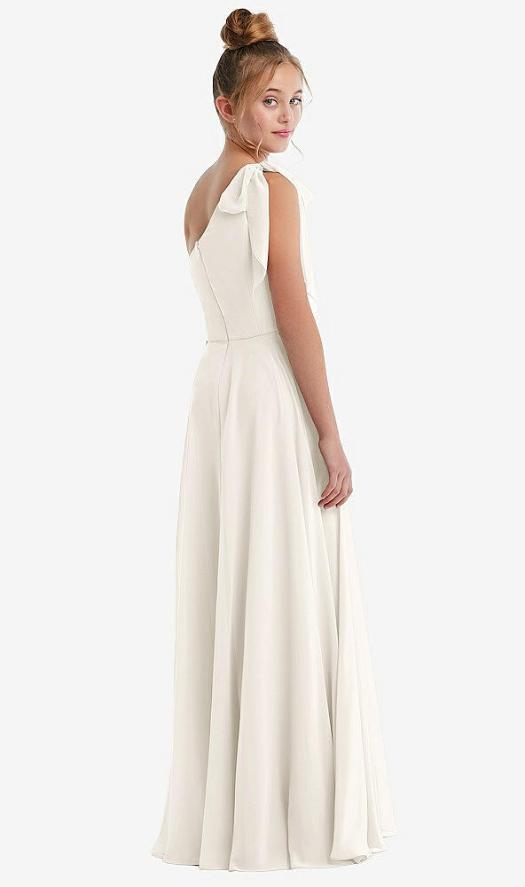 Back View - Ivory One-Shoulder Scarf Bow Chiffon Junior Bridesmaid Dress