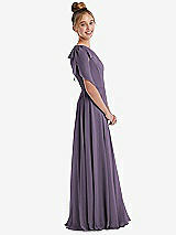 Side View Thumbnail - Lavender One-Shoulder Scarf Bow Chiffon Junior Bridesmaid Dress