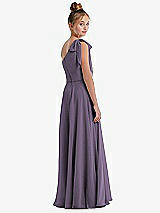 Rear View Thumbnail - Lavender One-Shoulder Scarf Bow Chiffon Junior Bridesmaid Dress