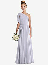 Front View Thumbnail - Silver Dove One-Shoulder Scarf Bow Chiffon Junior Bridesmaid Dress
