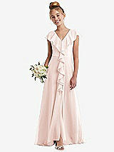 Front View Thumbnail - Blush Cascading Ruffle Full Skirt Chiffon Junior Bridesmaid Dress