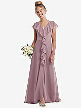 Front View Thumbnail - Dusty Rose Cascading Ruffle Full Skirt Chiffon Junior Bridesmaid Dress