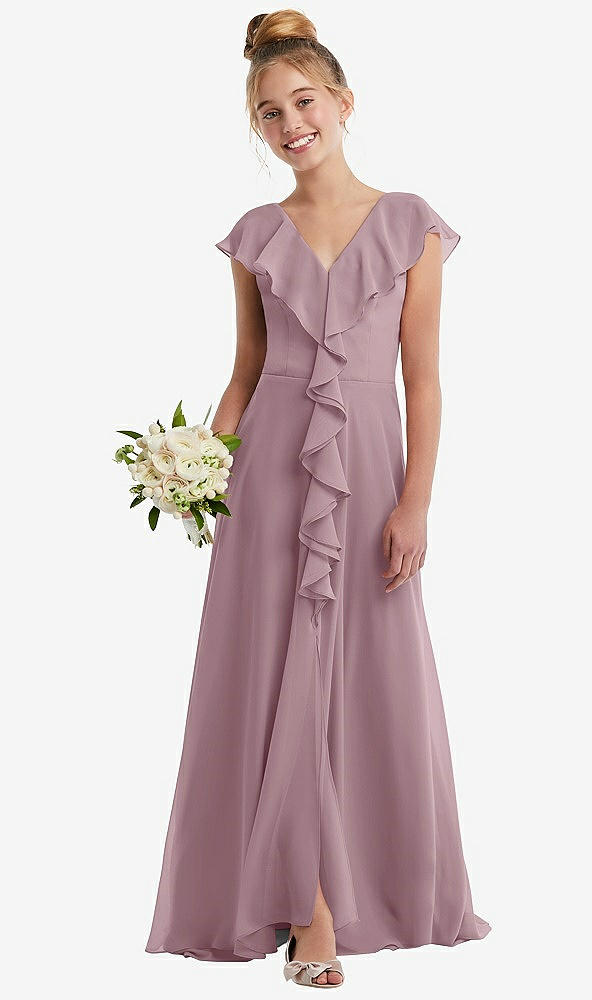 Front View - Dusty Rose Cascading Ruffle Full Skirt Chiffon Junior Bridesmaid Dress