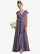 Front View Thumbnail - Lavender Cascading Ruffle Full Skirt Chiffon Junior Bridesmaid Dress