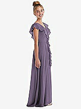 Side View Thumbnail - Lavender Cascading Ruffle Full Skirt Chiffon Junior Bridesmaid Dress