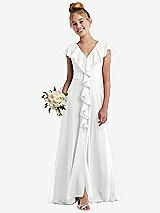 Front View Thumbnail - White Cascading Ruffle Full Skirt Chiffon Junior Bridesmaid Dress