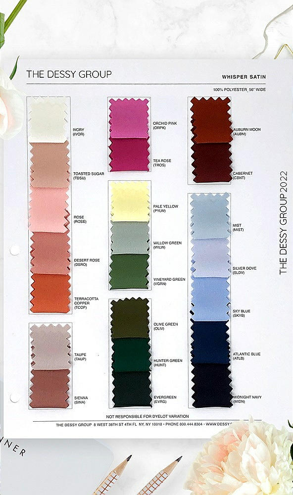 Front View - SS22 Whisper Satin Master Swatch Pallete