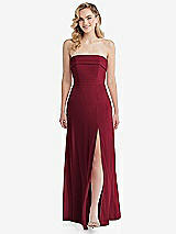 Front View Thumbnail - Burgundy Cuffed Strapless Maxi Dress with Front Slit