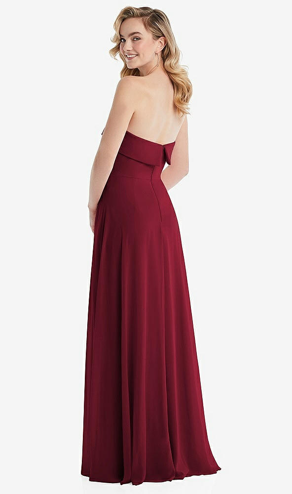 Back View - Burgundy Cuffed Strapless Maxi Dress with Front Slit