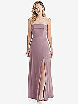Front View Thumbnail - Dusty Rose Cuffed Strapless Maxi Dress with Front Slit