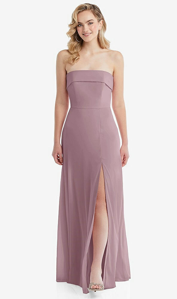 Front View - Dusty Rose Cuffed Strapless Maxi Dress with Front Slit