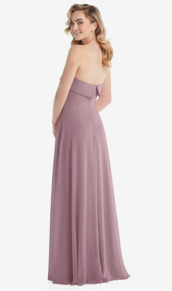 Back View - Dusty Rose Cuffed Strapless Maxi Dress with Front Slit
