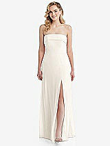 Front View Thumbnail - Ivory Cuffed Strapless Maxi Dress with Front Slit