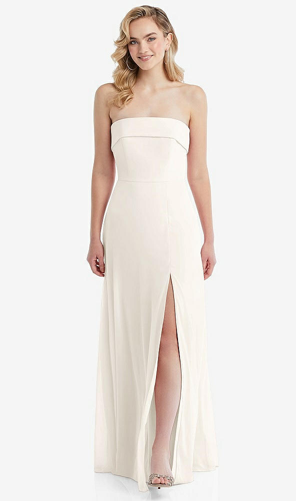 Front View - Ivory Cuffed Strapless Maxi Dress with Front Slit