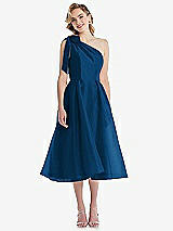 Front View Thumbnail - Comet Scarf-Tie One-Shoulder Organdy Midi Dress 