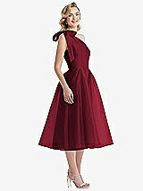 Side View Thumbnail - Burgundy Scarf-Tie One-Shoulder Organdy Midi Dress 