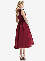 Rear View Thumbnail - Burgundy Scarf-Tie One-Shoulder Organdy Midi Dress 