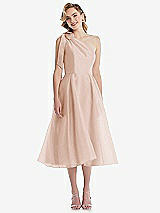 Front View Thumbnail - Cameo Scarf-Tie One-Shoulder Organdy Midi Dress 