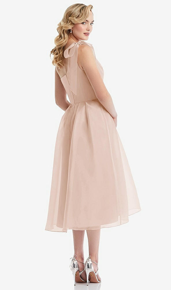 Back View - Cameo Scarf-Tie One-Shoulder Organdy Midi Dress 