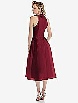 Rear View Thumbnail - Burgundy Scarf-Tie High-Neck Halter Organdy Midi Dress