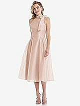 Front View Thumbnail - Cameo Scarf-Tie High-Neck Halter Organdy Midi Dress